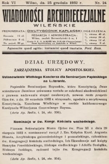 Wiadomości Archidiecezjalne Wileńskie : dwutygodnik kapłański. 1932, nr 24
