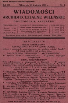 Wiadomości Archidiecezjalne Wileńskie : dwutygodnik kapłański. 1933, nr 8