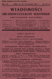 Wiadomości Archidiecezjalne Wileńskie : dwutygodnik kapłański. 1933, nr 15-16