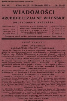 Wiadomości Archidiecezjalne Wileńskie : dwutygodnik kapłański. 1933, nr 21-22