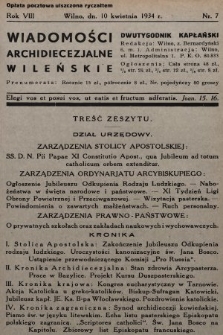Wiadomości Archidiecezjalne Wileńskie : dwutygodnik kapłański. 1934, nr 7