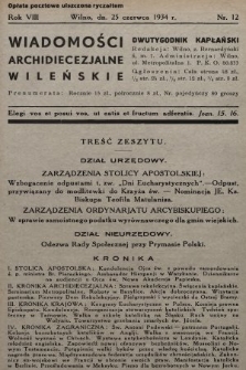 Wiadomości Archidiecezjalne Wileńskie : dwutygodnik kapłański. 1934, nr 12