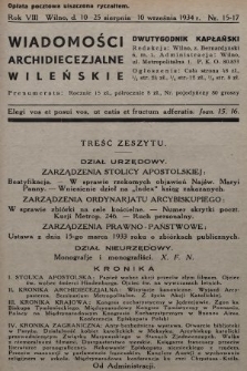 Wiadomości Archidiecezjalne Wileńskie : dwutygodnik kapłański. 1934, nr 15-17