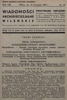 Wiadomości Archidiecezjalne Wileńskie : dwutygodnik kapłański. 1934, nr 18