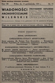 Wiadomości Archidiecezjalne Wileńskie : dwutygodnik kapłański. 1934, nr 19