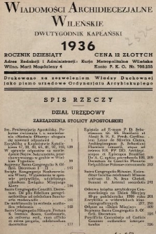 Wiadomości Archidiecezjalne Wileńskie : dwutygodnik kapłański. 1936, spis rzeczy