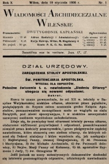 Wiadomości Archidiecezjalne Wileńskie : dwutygodnik kapłański. 1936, nr 1
