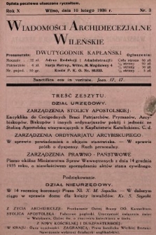 Wiadomości Archidiecezjalne Wileńskie : dwutygodnik kapłański. 1936, nr 3
