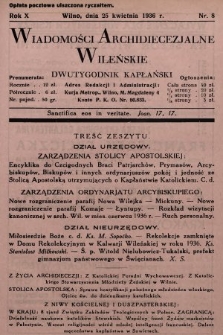 Wiadomości Archidiecezjalne Wileńskie : dwutygodnik kapłański. 1936, nr 8