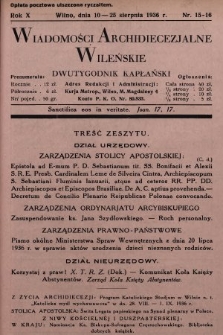 Wiadomości Archidiecezjalne Wileńskie : dwutygodnik kapłański. 1936, nr 15-16