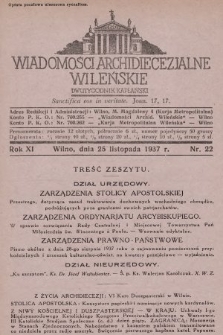 Wiadomości Archidiecezjalne Wileńskie : dwutygodnik kapłański. 1937, nr 22