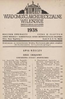 Wiadomości Archidiecezjalne Wileńskie : dwutygodnik kapłański. 1938, spis rzeczy