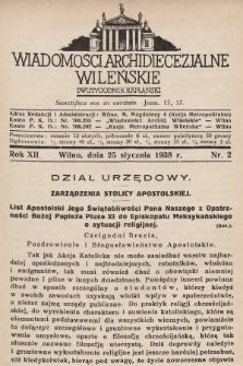 Wiadomości Archidiecezjalne Wileńskie : dwutygodnik kapłański. 1938, nr 2