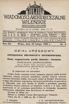 Wiadomości Archidiecezjalne Wileńskie : dwutygodnik kapłański. 1938, nr 3