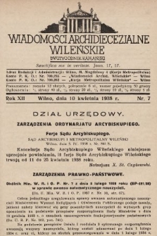 Wiadomości Archidiecezjalne Wileńskie : dwutygodnik kapłański. 1938, nr 7