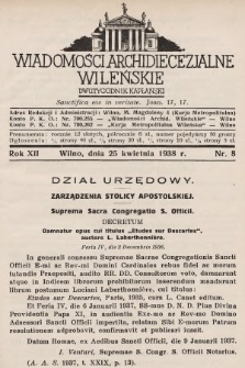 Wiadomości Archidiecezjalne Wileńskie : dwutygodnik kapłański. 1938, nr 8