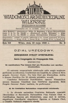 Wiadomości Archidiecezjalne Wileńskie : dwutygodnik kapłański. 1938, nr 9