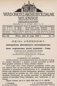 Wiadomości Archidiecezjalne Wileńskie : dwutygodnik kapłański. 1938, nr 10