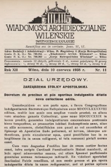 Wiadomości Archidiecezjalne Wileńskie : dwutygodnik kapłański. 1938, nr 11