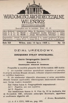 Wiadomości Archidiecezjalne Wileńskie : dwutygodnik kapłański. 1938, nr 13