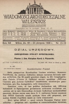 Wiadomości Archidiecezjalne Wileńskie : dwutygodnik kapłański. 1938, nr 15-16