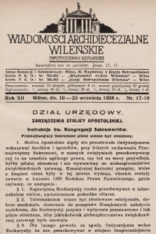 Wiadomości Archidiecezjalne Wileńskie : dwutygodnik kapłański. 1938, nr 17-18