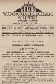 Wiadomości Archidiecezjalne Wileńskie : dwutygodnik kapłański. 1938, nr 19