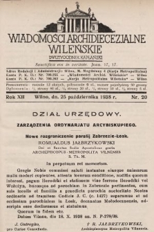 Wiadomości Archidiecezjalne Wileńskie : dwutygodnik kapłański. 1938, nr 20