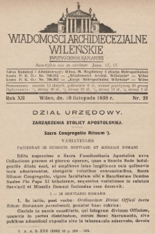 Wiadomości Archidiecezjalne Wileńskie : dwutygodnik kapłański. 1938, nr 21