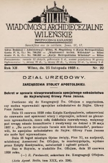 Wiadomości Archidiecezjalne Wileńskie : dwutygodnik kapłański. 1938, nr 22