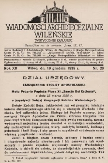 Wiadomości Archidiecezjalne Wileńskie : dwutygodnik kapłański. 1938, nr 23
