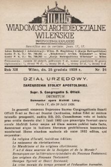 Wiadomości Archidiecezjalne Wileńskie : dwutygodnik kapłański. 1938, nr 24