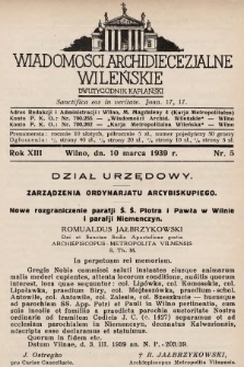 Wiadomości Archidiecezjalne Wileńskie : dwutygodnik kapłański. 1939, nr 5