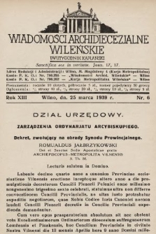 Wiadomości Archidiecezjalne Wileńskie : dwutygodnik kapłański. 1939, nr 6