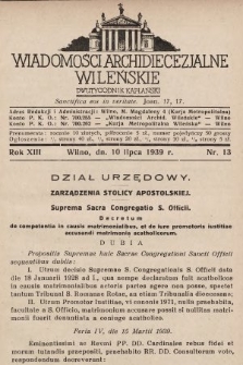 Wiadomości Archidiecezjalne Wileńskie : dwutygodnik kapłański. 1939, nr 13