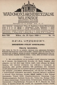 Wiadomości Archidiecezjalne Wileńskie : dwutygodnik kapłański. 1939, nr 14