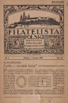 Filatelista Polski : miesięcznik poświęcony wiadomościom filatelistycznym. 1922, nr 1