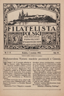 Filatelista Polski : miesięcznik poświęcony wiadomościom filatelistycznym. 1922, nr 7-9