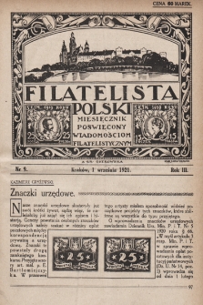 Filatelista Polski : miesięcznik poświęcony wiadomościom filatelistycznym. 1921, nr 9