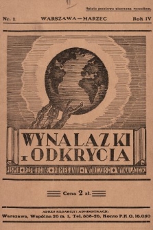 Wynalazki i Odkrycia: czasopismo poświęcone popieraniu twórczości wynalazczej. 1930, nr 1