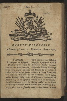 Gazety Wileńskie. 1780, nr 1
