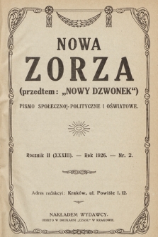 Nowa Zorza : (przedtem „Nowy Dzwonek”) : pismo społeczno-polityczne i oświatowe. 1926, nr 2