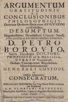Argumentum Gratitudinis Ex Conclusionibus Philosophicis Doctrinæ Doctoris Doctorum Avgvstini conformibus Desumptum