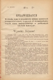 [Kadencja VII, sesja I, al. 29] Alegata do Sprawozdań Stenograficznych z Pierwszej Sesyi Siódmego Peryodu Sejmu Krajowego Królestwa Galicyi i Lodomeryi wraz z Wielkiem Księstwem Krakowskiem z roku 1895/6. Alegat 29