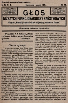 Głos Niższych Funkcjonariuszy Państwowych : miesięcznik Małopolskiej Organizacji Niższych Funkcjonariuszy Państwowych. 1922, nr 10, 11 i 12