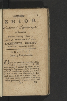 Zbiór Wiadomości Tygodniowych w Krakowie. 1784/1785, nr 1