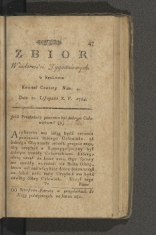 Zbiór Wiadomości Tygodniowych w Krakowie. 1784, nr 4