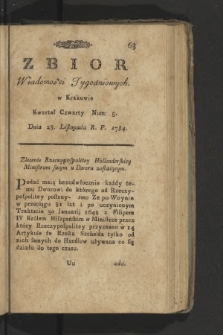 Zbiór Wiadomości Tygodniowych w Krakowie. 1784, nr 5