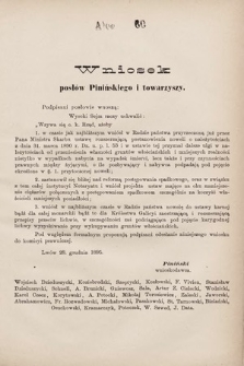 [Kadencja VII, sesja I, al. 60] Alegata do Sprawozdań Stenograficznych z Pierwszej Sesyi Siódmego Peryodu Sejmu Krajowego Królestwa Galicyi i Lodomeryi wraz z Wielkiem Księstwem Krakowskiem z roku 1895/6. Alegat 60