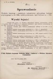 [Kadencja VII, sesja I, al. 64] Alegata do Sprawozdań Stenograficznych z Pierwszej Sesyi Siódmego Peryodu Sejmu Krajowego Królestwa Galicyi i Lodomeryi wraz z Wielkiem Księstwem Krakowskiem z roku 1895/6. Alegat 64